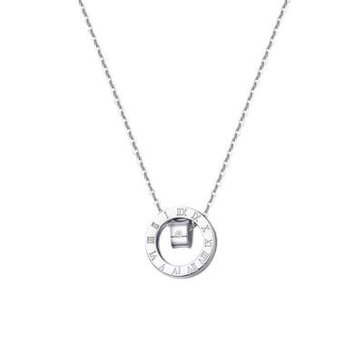 Cupronickel Roman Turntable Necklace with Zircon Pendant - Luxury Circle Clavicle Chain Gift.