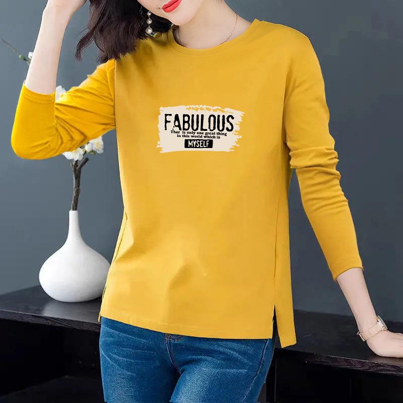 

2025 Versatile Plus Size Women s Cotton Long Sleeve Round Neck Top for Spring & Autumn 3XL