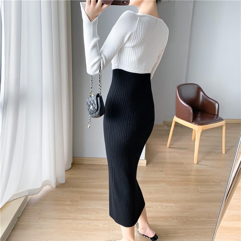 Французское винтажное хип-хоп трикотажное длинное платье женское осенне-зимнее элегантное — фото 14