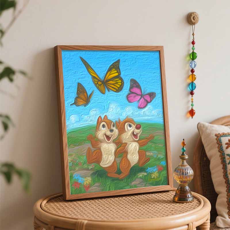 Disney Digital Oil Painting Chipmunks Butterflies Hand Painting Home Decoration Painting