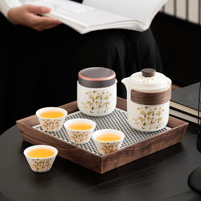 Guochao White Porcelain Tea Set Golden Silk Teapot High-end Thousand Miles of Jiangshan Gift Box