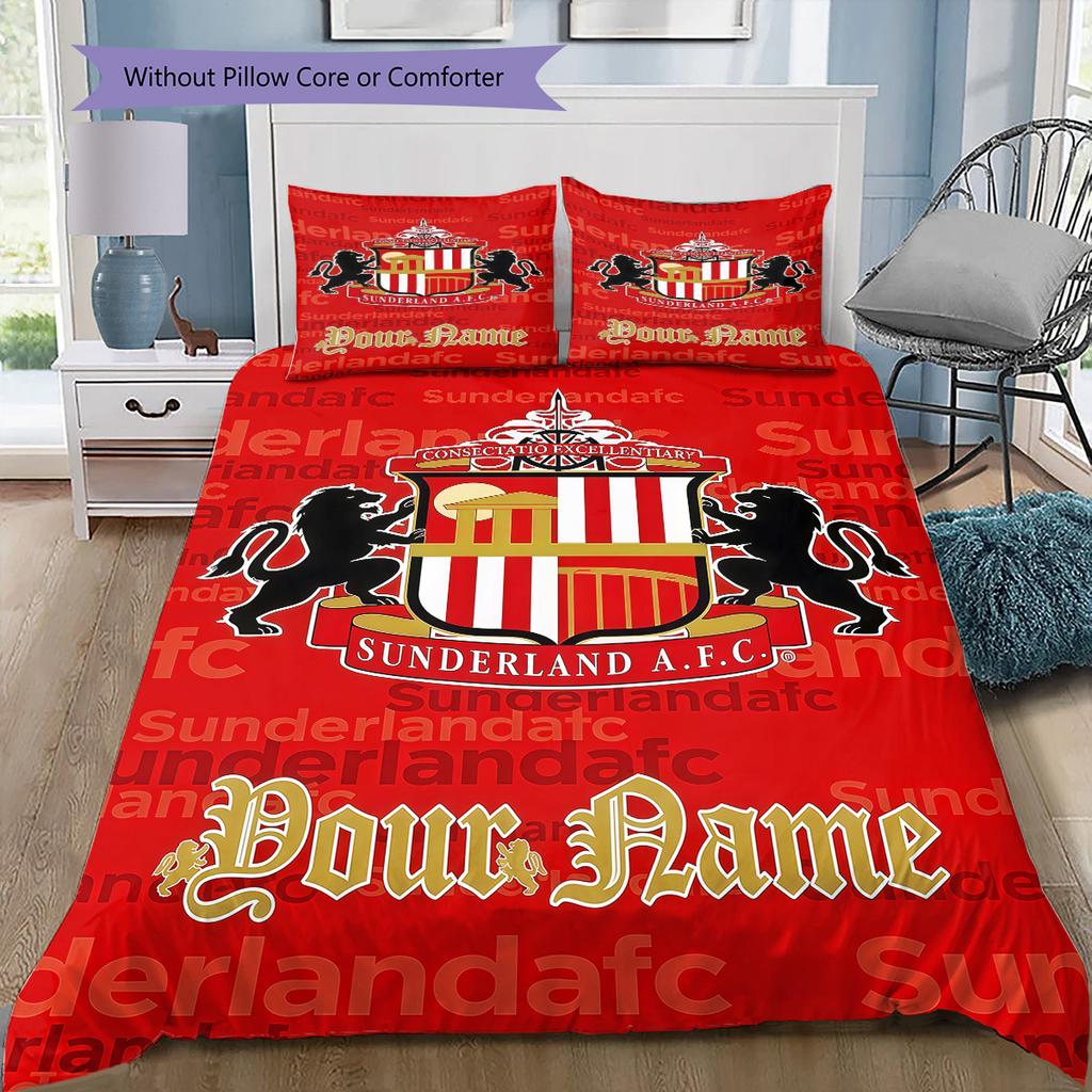 Sunderland Association Football Club Custom Name Pattern Bedding Quilt Set Quilt Cover Pillowcase Home Birthday Gift(1 * Duvet Cover + 2 * Pillowcase,