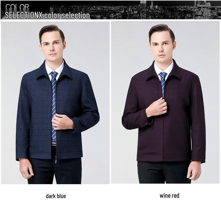 2026 Men's Business Casual Plaid Wool Jacket - Spring/Autumn, Middle-Aged Dad Fashion with Lapel