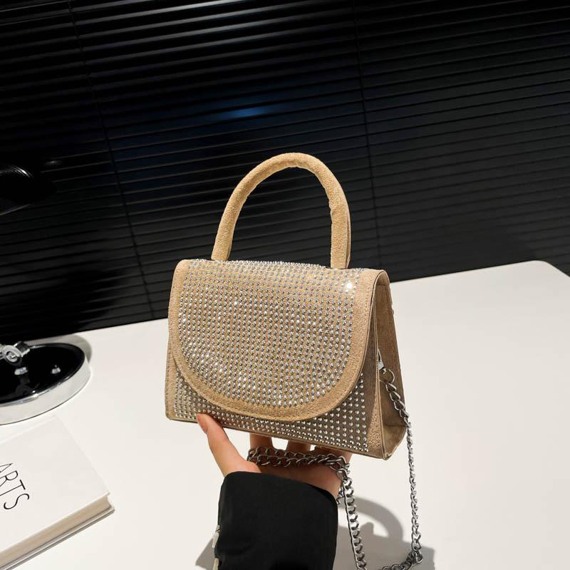 Korean Fashion Pu Rivets Small Square Bag With Stitching Detail And Interior Card Slot For Casual Outings