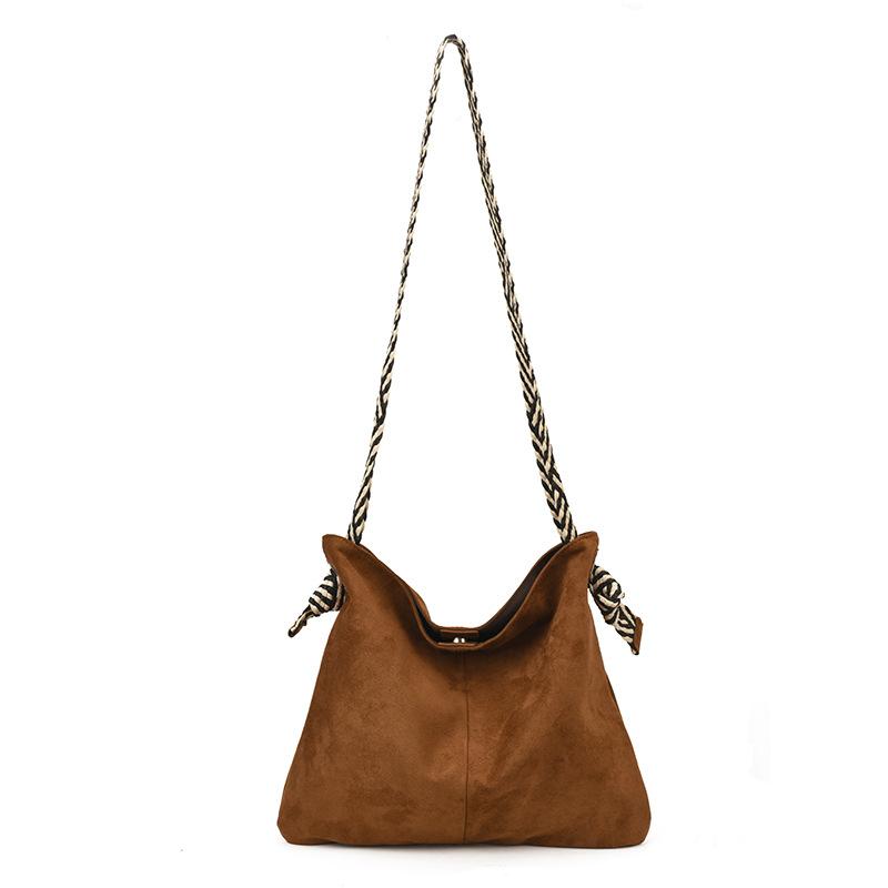 Fashion 2025 autumn new simple retro texture casual tote bag wide shoulder strap large capacity shoulder messenger bag