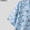 INCERUN Oversized Men Lapel Neck Half Sleeve Floral Print Casual Shirts