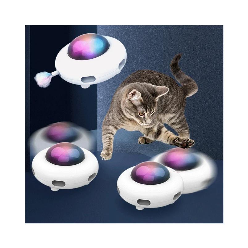 Cat Toy Smart Teaser Ufo Pet Turntable Catching Training Toys Usb Charging Cat Teaser Replaceable Feather Interactive Auto
