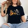 German Shepherd Dog Stealing Bone from Skeleton Halloween T-Shirt