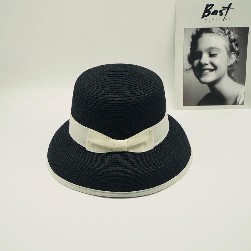 Summer Female Foreign Trade Small Fragrant Hepburn French White Black Edge Fisherman Top Hat Shading Holiday Beach Sun Straw Hat