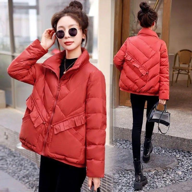WTEMPO Stand Collar Solid Color Asymmetrical Jackets Women's Clothing Winter Loose Casual Tops Commuter Warm Coats