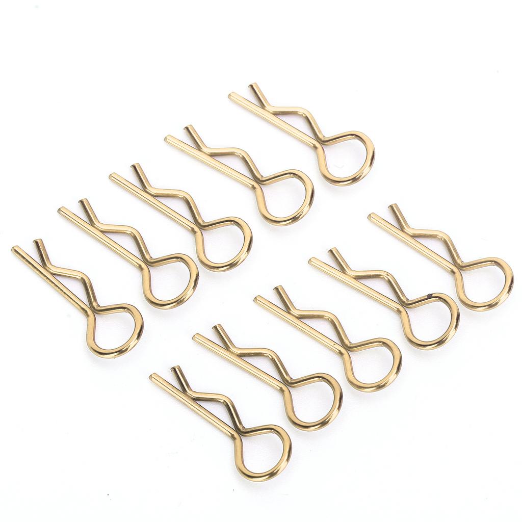 10Pcs RC Car Clip RShape Metal Body Clips Pins for 1/5 1/6 1/8 1/10 RC Car(Gold )