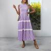 Summer 2026 Middle East High-End Lace Trim Patchwork Maxi Slip Dress with French Stripes
