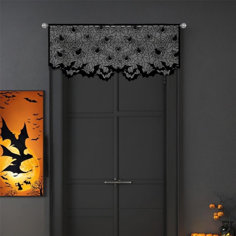 Gothics Sheer Black Laces Lampshade Window Panel Privacy Lampshade Scarf For Home Privacy Decorations 19.69x59.1in