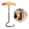 Elegantes Metallschuhlöffel Hufeisenförmiger Schuhlöffel Haken, Langlebiger Tragbarer Stiefel Holz Langer Griff Stiefelhelfer T-Griff Einfache Anziehhilfe für Zuhause Reiterhof