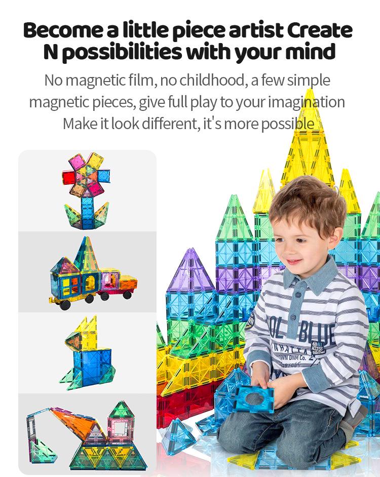 48-Piece Magnetic Tiles Building Set: Stained Glass Educational Puzzle Toy