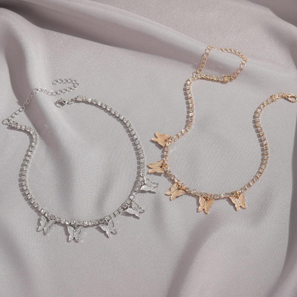 

Серебряное ожерелье с бабочкой и стразами, классическое ожерелье с подвеской, цепочка на ключицу с бабочкой, подарки