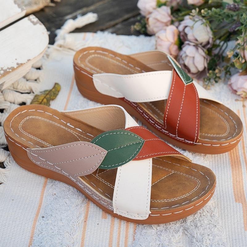 Summer new platform slippers women's shoes large size cross-strapped slippers beach shoes color matching fish mouth slippers