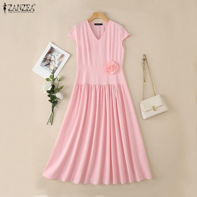 ZANZEA Women CasuaL V-Neck Summer Short Sleeve Dress