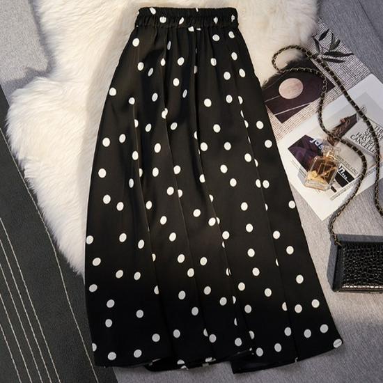 Jupe à pois taille haute élastique pour femmes petites - Coupe ajustée longueur midi, Améliore la hauteur et la silhouette pour le printemps et l'automne.