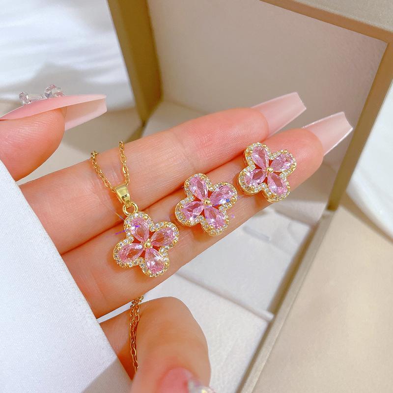 Full of Zirconium Exquisite Wind Copper Micro-inlaid Earrings Necklace Set Combination