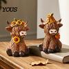 Lifelike Animal Shape Ornaments Highland Cow Garden Statue, Cute Resin Figurine Outdoor Indoor Hand Painted Collectibles Table Desk Decor, Gift