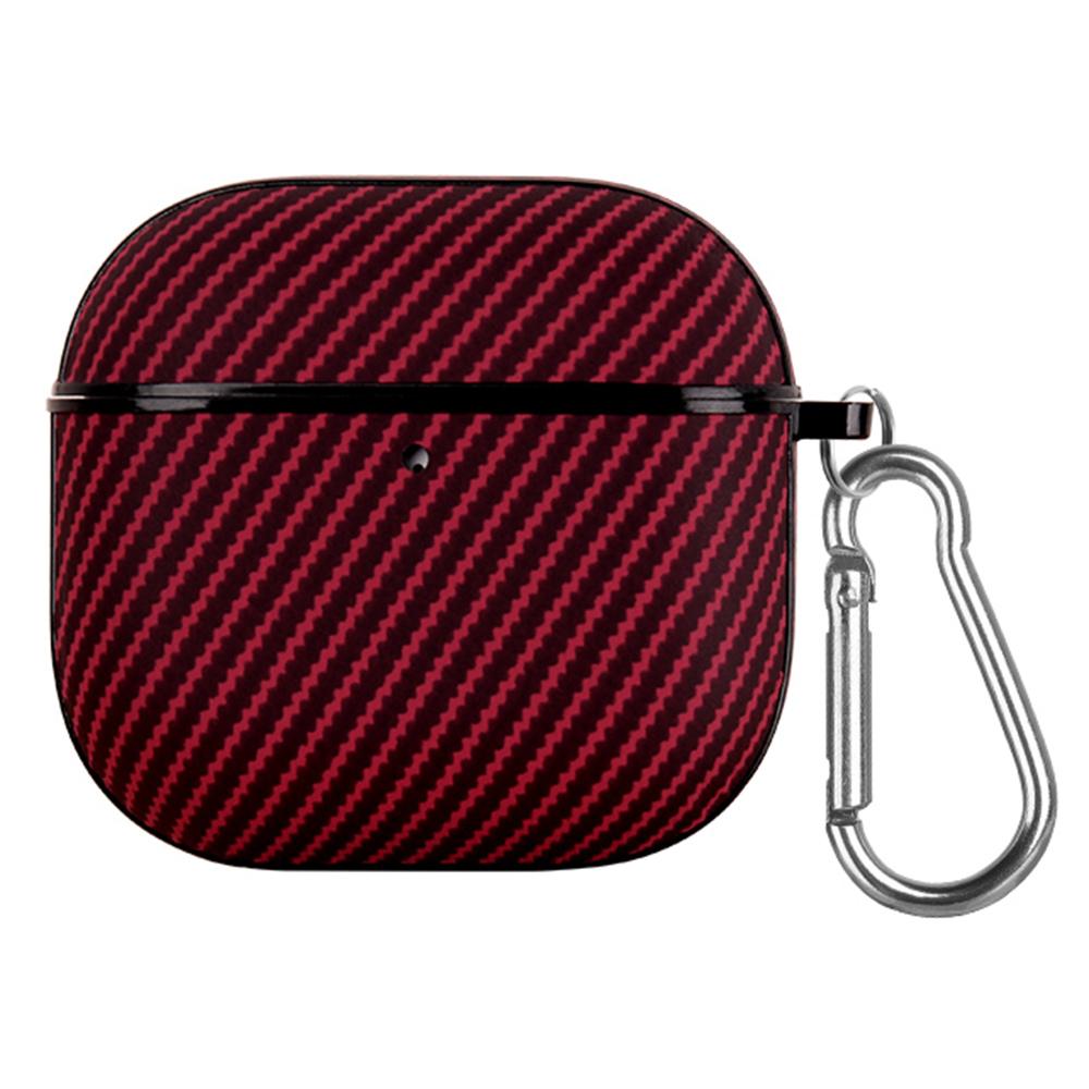 For AirPods 4 Case Carbon Fiber Texture TPU PU Earbuds Protective Cover with Hook