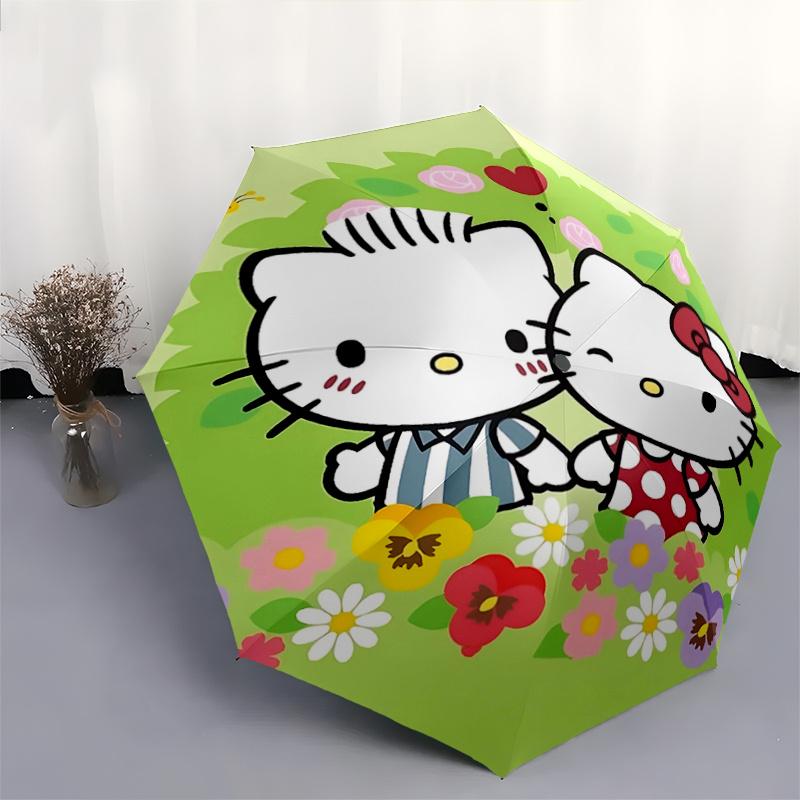 1pc Hello Kitty Floral Print Automatic Opening Folding Umbrella with 8-Bone Iron Frame - Perfect for Outdoor Use, Festive Gifts, Travel, Daily Use, an