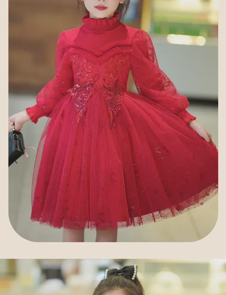 Toamna/Iarna 2024 Rochie Printesa de Lână pentru Fete cu mâneci lungi