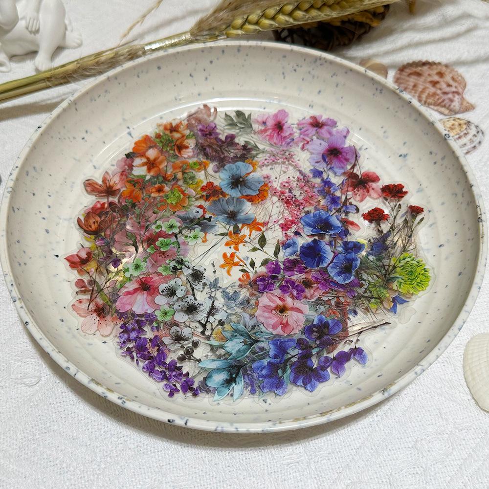 50 PCS Ink Flower Stickers Pack Transparent PET Booklet Flower Material Decorative Guitar Notebook