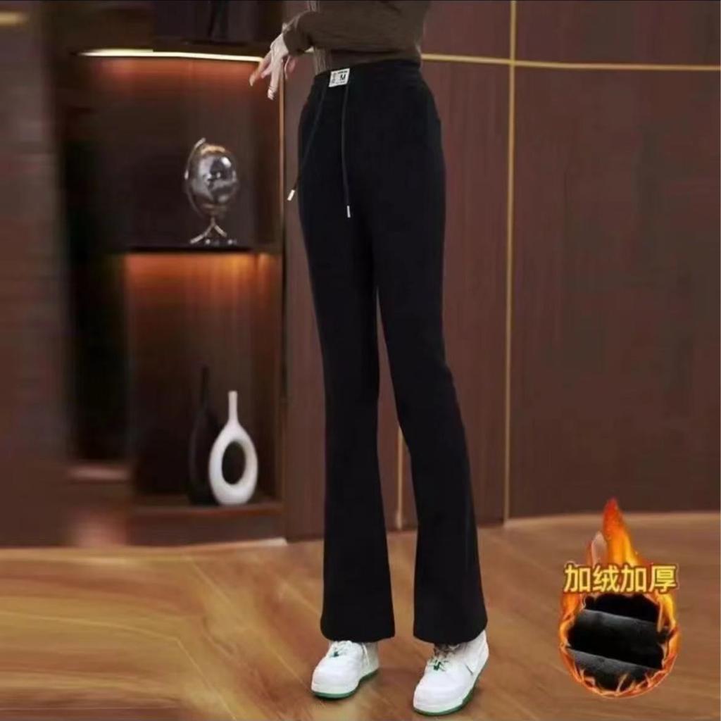 High waist velvet thickened flared pants women's autumn and winter new thermal casual pants loose and thin elastic slightly pull pants versatile
