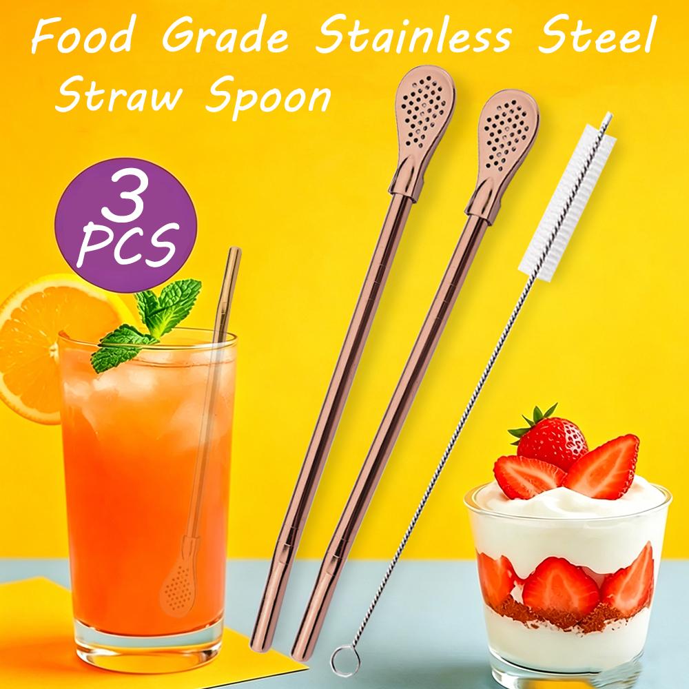 3Pcs Bombilla Filter Straw Stainless Steel Straw Spoon Tea Filter Yerba Mate Straw Reusable Bar Accessories