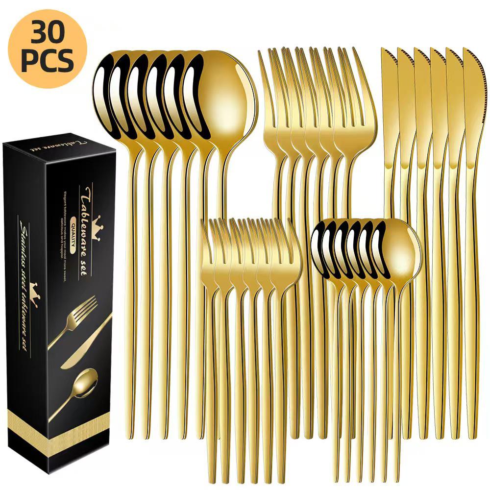 Portugal Stainless Steel 30-Piece Cutlery Set: Western Steak Knife, Fork, Spoon in Gift Box