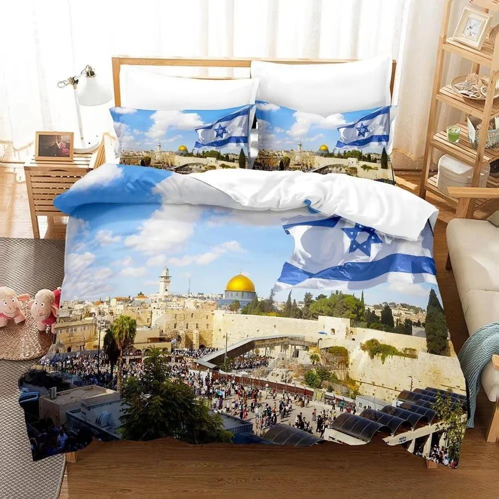 New 3d Print Israel Flag Bedding Set Duvet Cover 1 Duvet Cover 2 Pillowcases Adult and Kids Bedding Set Luxury Children's Gifts