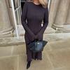 Gestricktes Maxi-Kleid Damen Herbst Winter Neu Lässig Retro Hohe Taille Rippstrickpullover Bodycon Kleider Dame Urlaubs-Party-Outfits