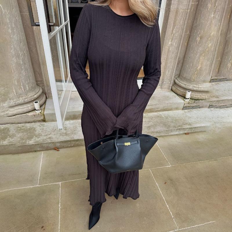 Pletené Maxi Šaty Dámské Podzim Zima Nové Ležérní Retro S Vysokým Pasem Žebrovaný Svetr Bodycon Šaty Dámské Sváteční Párty Outfity