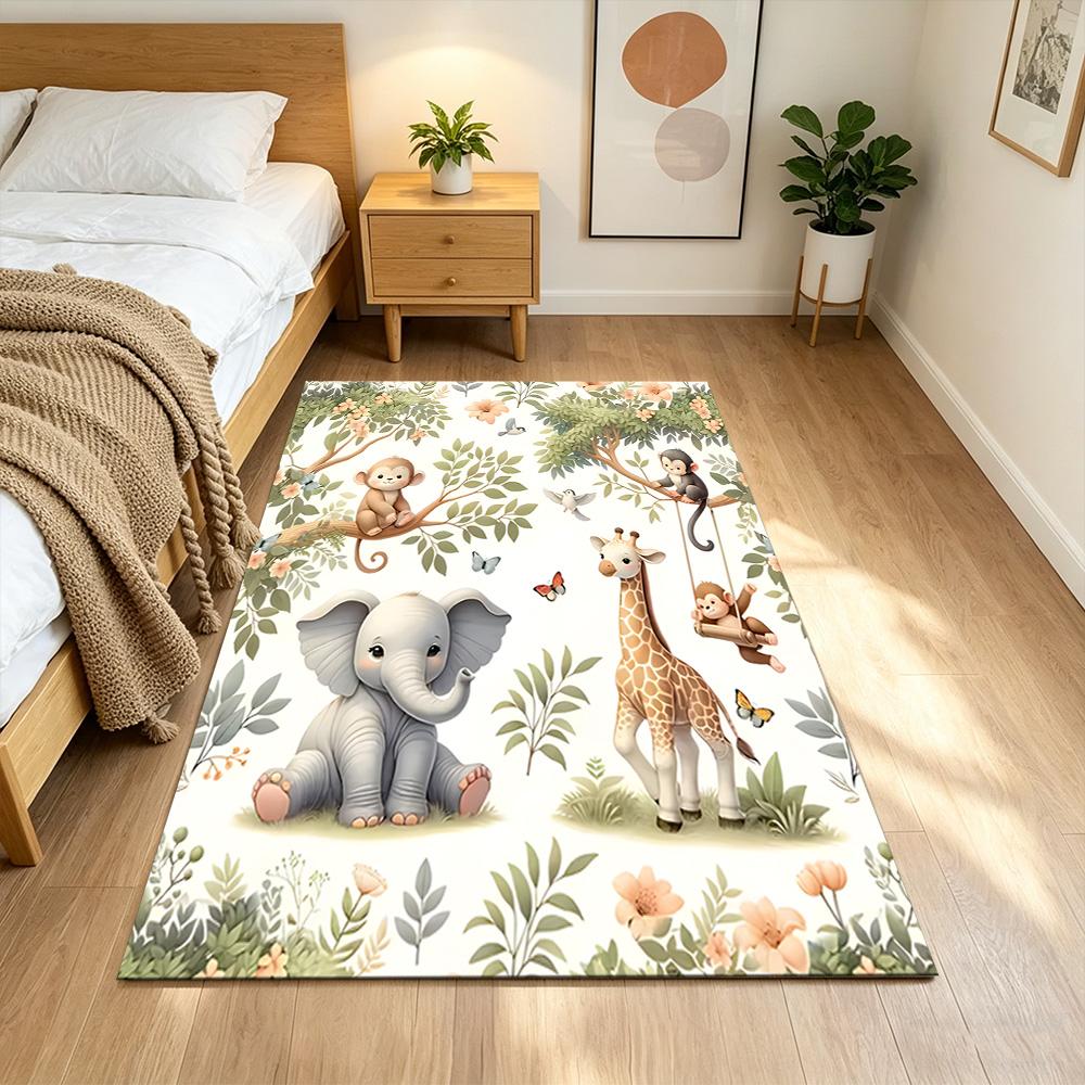 Jungle Animals And Flowers Non-Slip Home Carpet Design for Office Decor Living Room Bedroom Gift