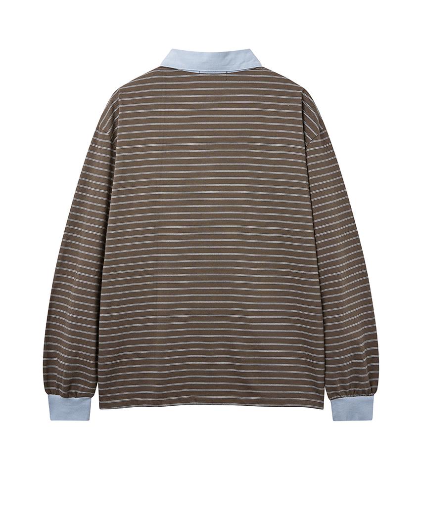 Lense Striped Long Sleeve Rugby Tee Brown