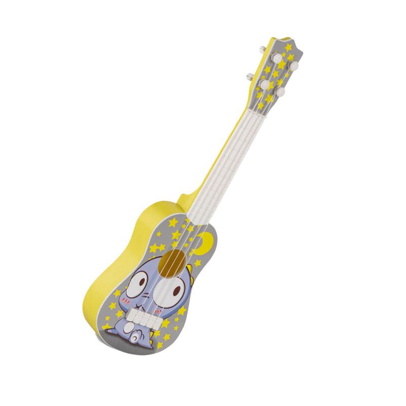 Kids Guitar Toy Plastic Cartoon Pattern Educational 4 String Playable Ukulele Toy for Boys Girls Big Eye Dragon Pattern