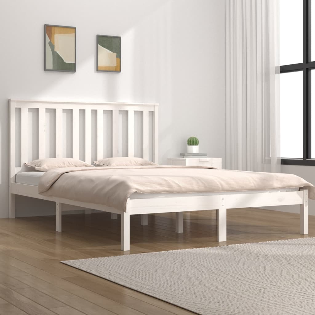 Buy Bed Frame White Solid Wood Pine 140x200 cm at affordable prices