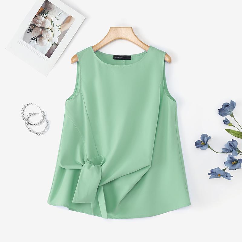 

ZANZEA Женские повседневные свободные летние майки без рукавов с круглым вырезом 4XL зелёный