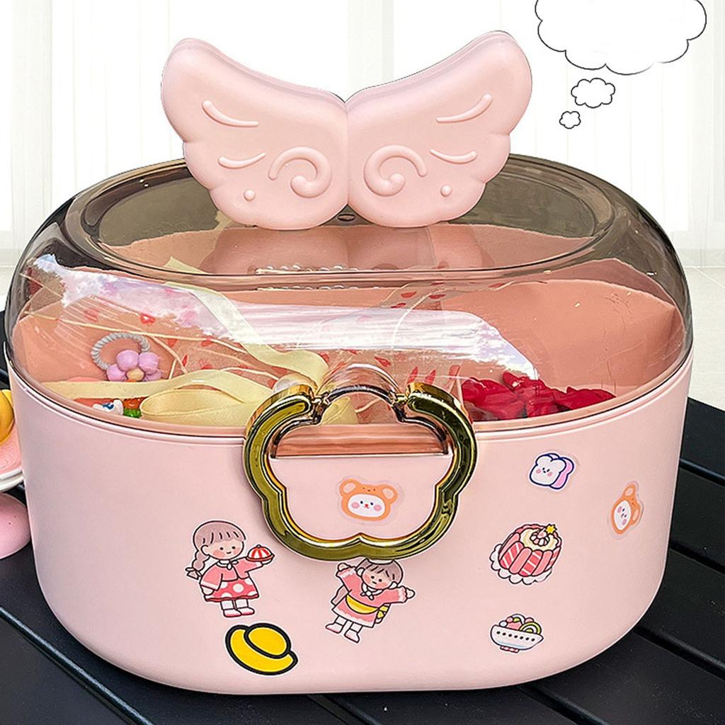 Children Cartoon Hair Accessories Box Dustproof Divided Large Capacity Hairpin with Lid for Kids