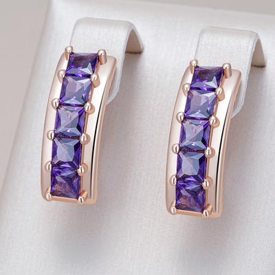 Shiny Square Purple Natural Zircon Drop Earrings For Women Trend  Rose Gold Color Bride Wedding Jewelry Best Gift
