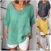 Women'S Fashion Short Sleeve Cotton and Linen Loose Casual Solid Color Top