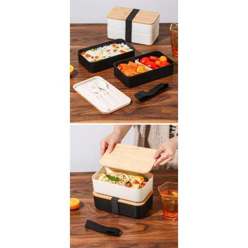 Multifunctional 2-Tier Bento Box with Bamboo Lid, Large Capacity, Leak-Proof, Adjustable Dividers, Dishwasher and Microwave Safe, Japanese Style, Suit