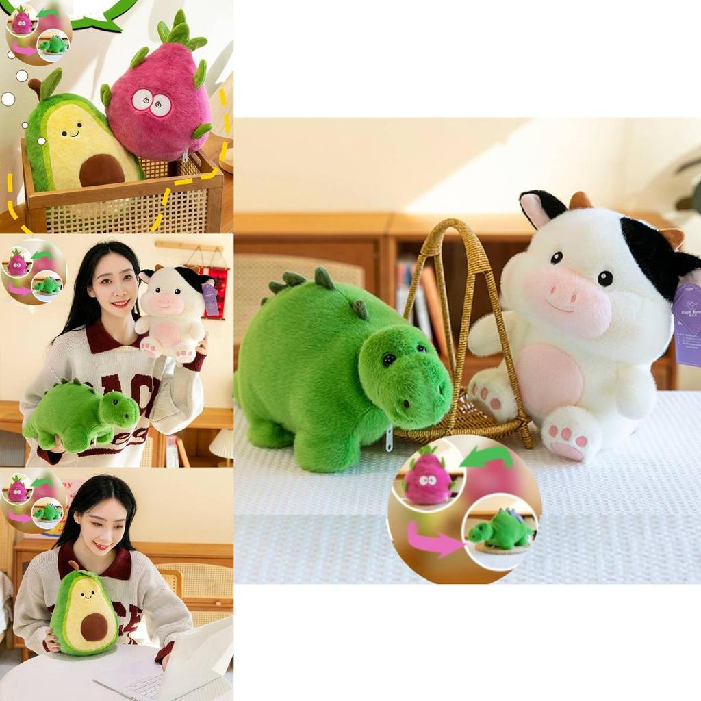 Adorable Original Creative Flip Plush Toy Dragon Fruit Dinosaur Doll Birthday Gift