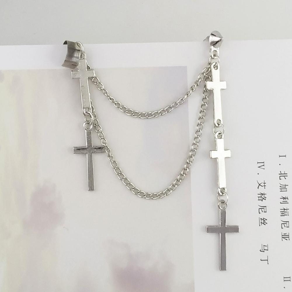 SUMENG 2024 New Fashion 1PC Retro Black Cross Earrings Ladies Hip Hop Multi-Layer Tassel For Women Jewelry Gifts