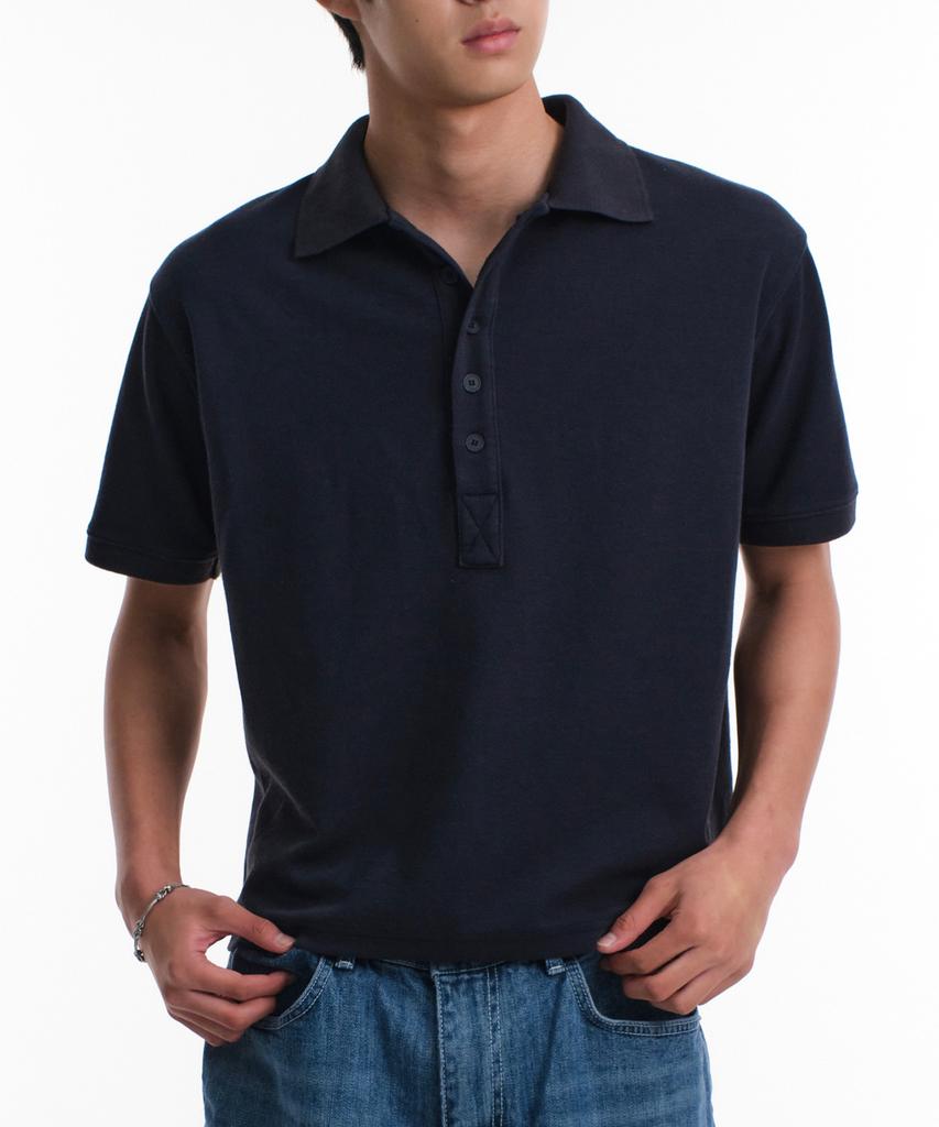 Daibeuin Regular Polo Crop T-Shirts (Navy)
