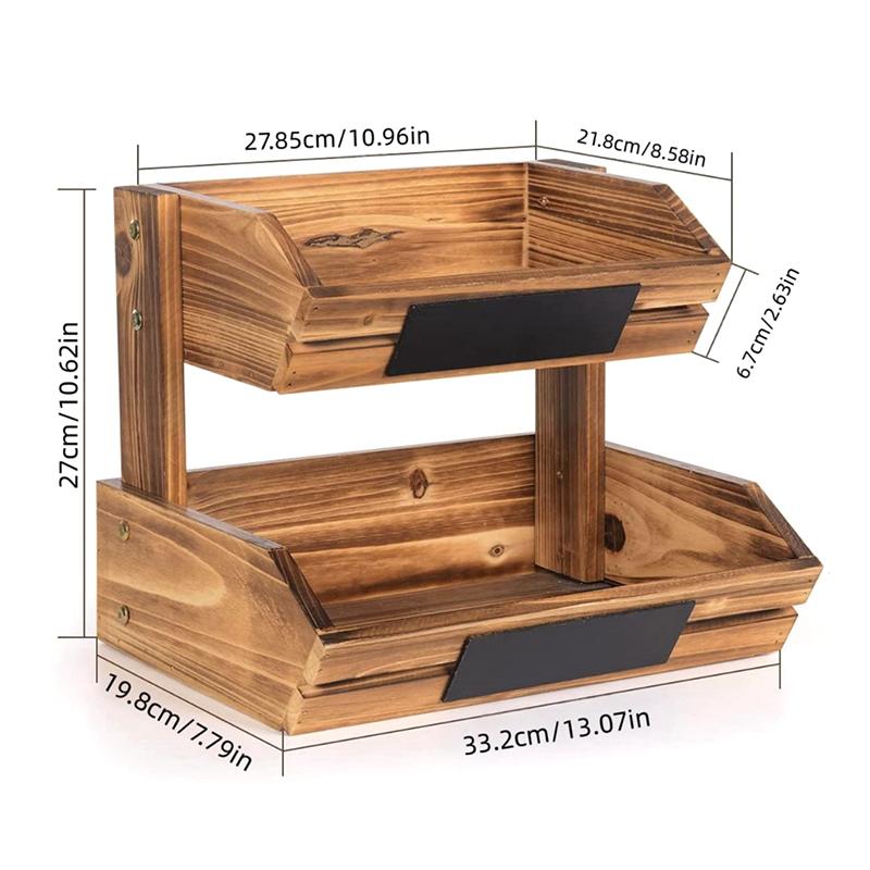 

1PC Retro Wood Color Elegant Storage Rack Vintage Display Racks Fruit Plate Double-Tier Design Minimalist Style 33x27x20cm