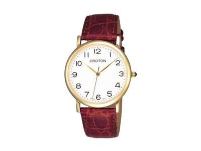 Croton Watch RT-125M-2 Men's Brown Leather Band Gold Brass Case 3 BAR Simple NEW