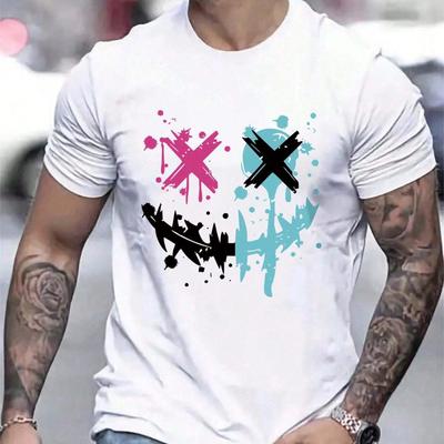 Summer Men's 100% Pure Cotton Casual Loose Size Smiley Face Pattern Printed Sports Comfortable Round Neck Short Sleeved T-shirt